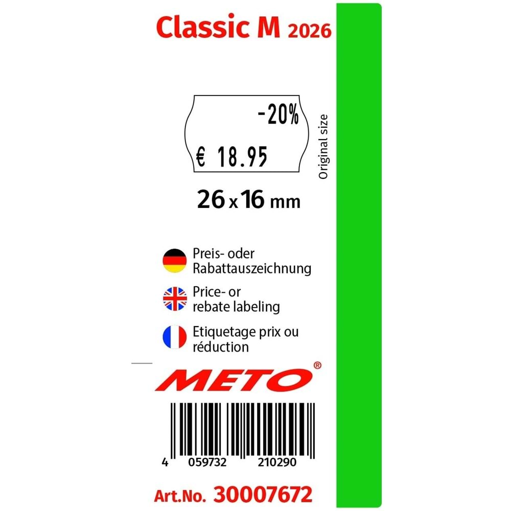 Meto Makinesi, Etiket Ölçü : 16 mm x 26 mm, Çift Katlı, Made in Germany