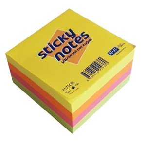 Yapışkanlı Küp Blok Not Kağıdı, 75 mm x 75 mm, 400 Yaprak, 5 Neon Renk, Kod : 7575CN